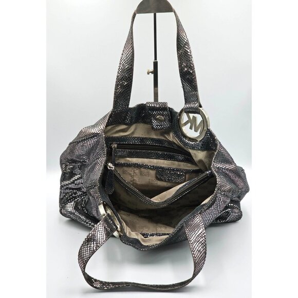 Michael Kors Women's Metallic Python-Embossed Tote Shoulder Bag Size L 2421 - Picture 8 of 13